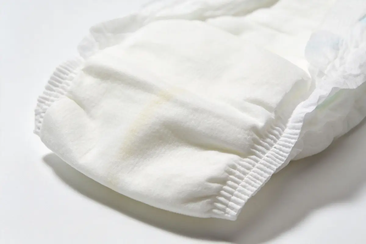 Premium baby diaper showing soft top sheet and elastic waistband