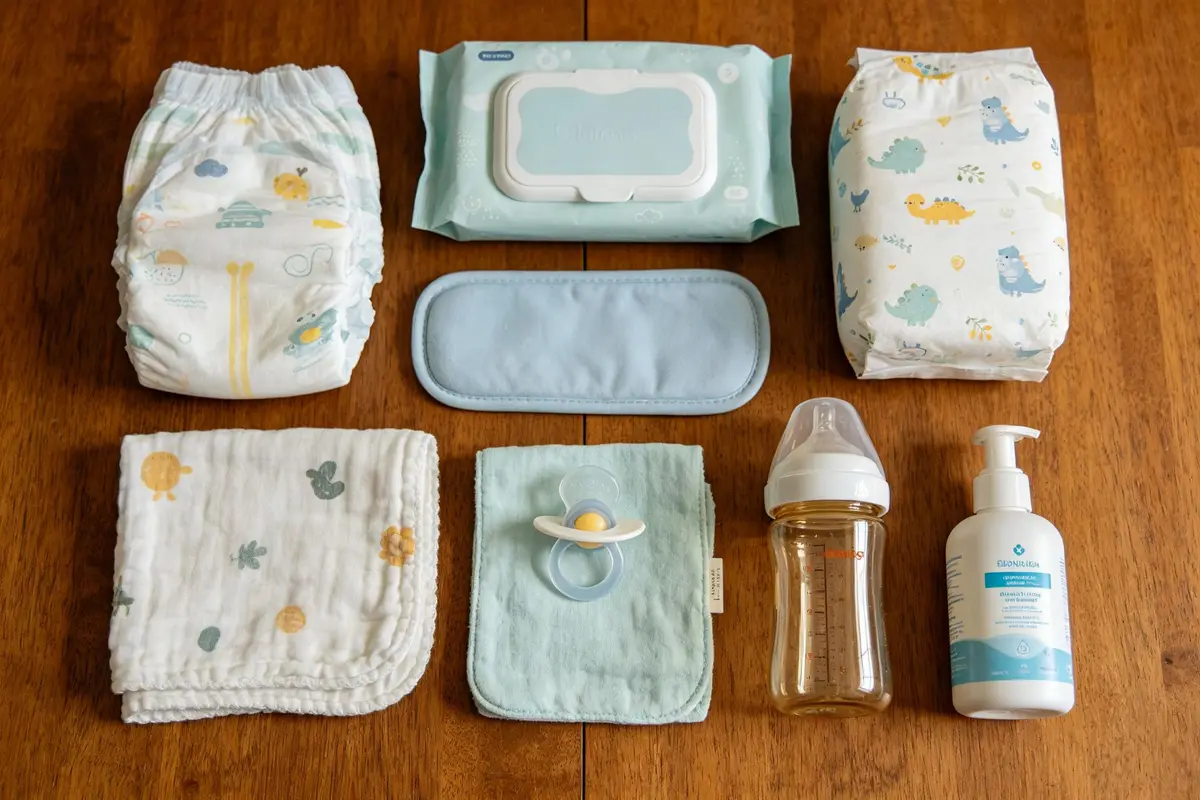 Diaper bag essentials diapers wipes changing mat bottle pacifier