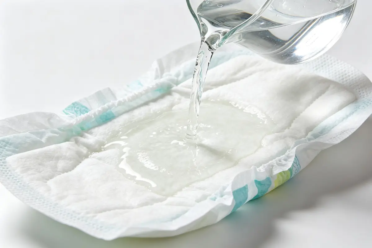 Baby diaper absorption test with water being poured