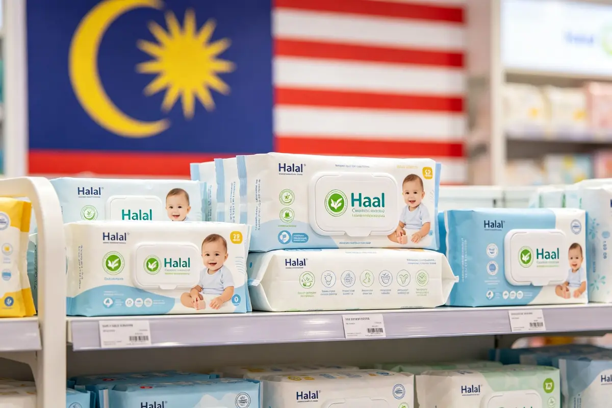 Halal certified baby products on Malaysian retail shelf