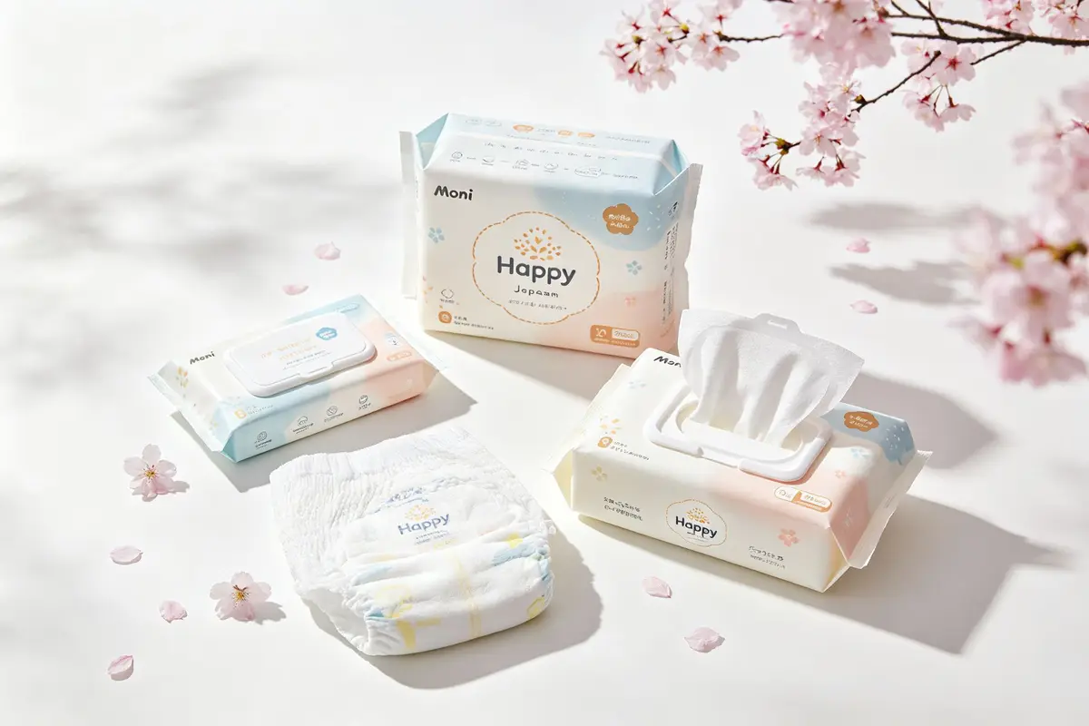 Premium Japanese baby products with cherry blossom aesthetic