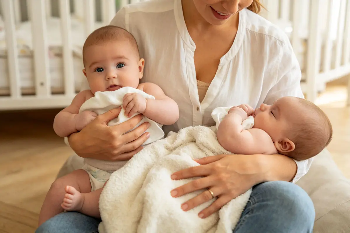 Baby burping positions demonstration with mother