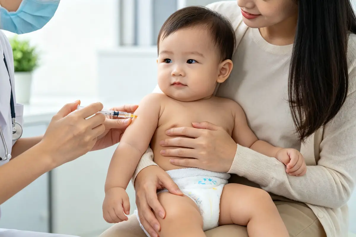 Baby getting vaccination at pediatric clinic