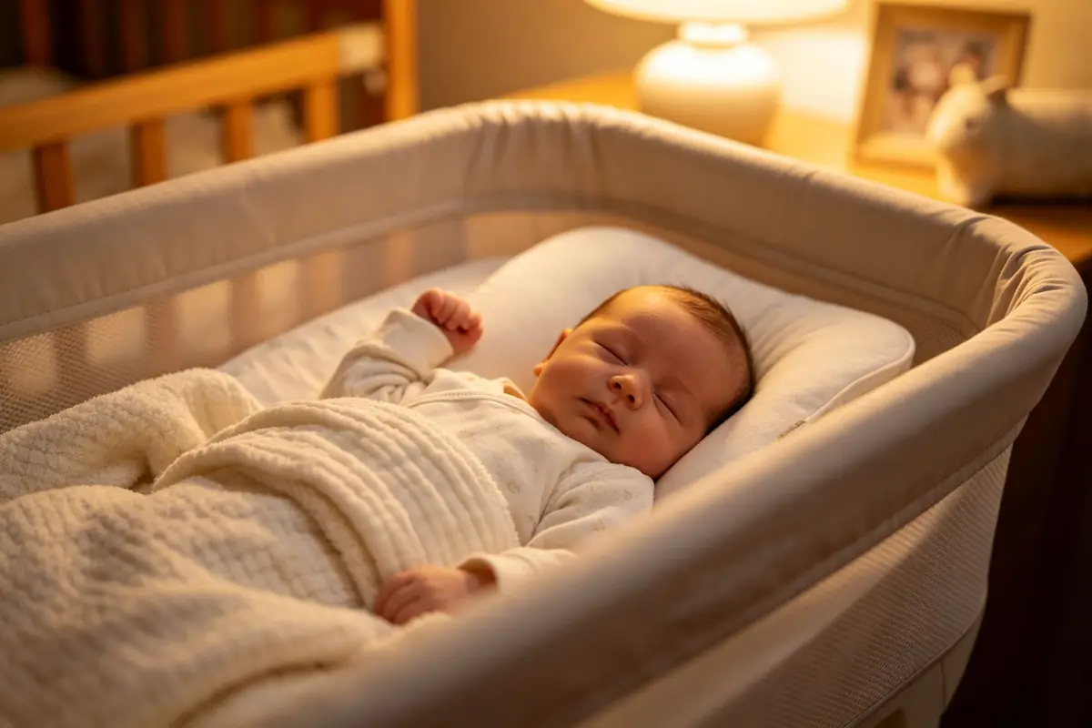 Baby sleeping in inclined crib position with head elevated for reflux